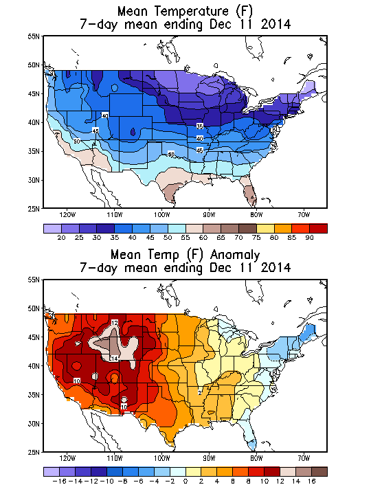 Mean Temperature (F) 7-Day Mean ending Dec 11, 2014