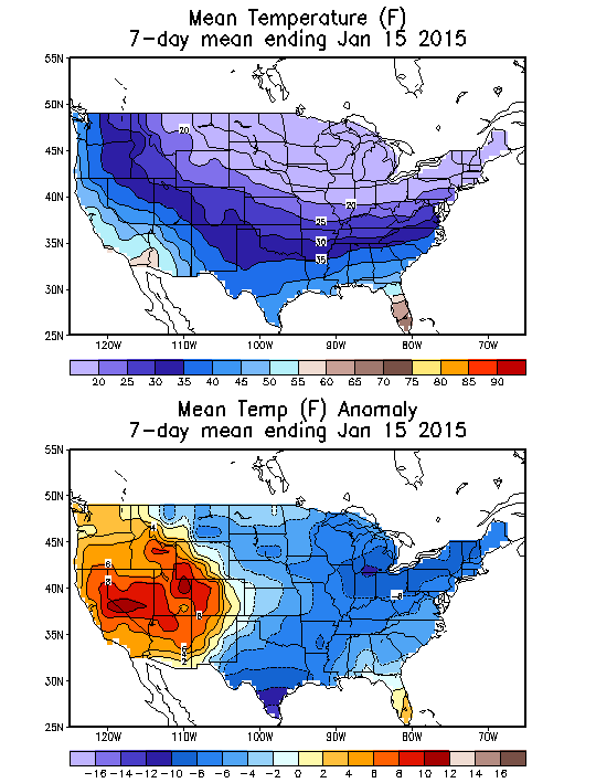 Mean Temperature (F) 7-Day Mean ending Jan 15, 2015