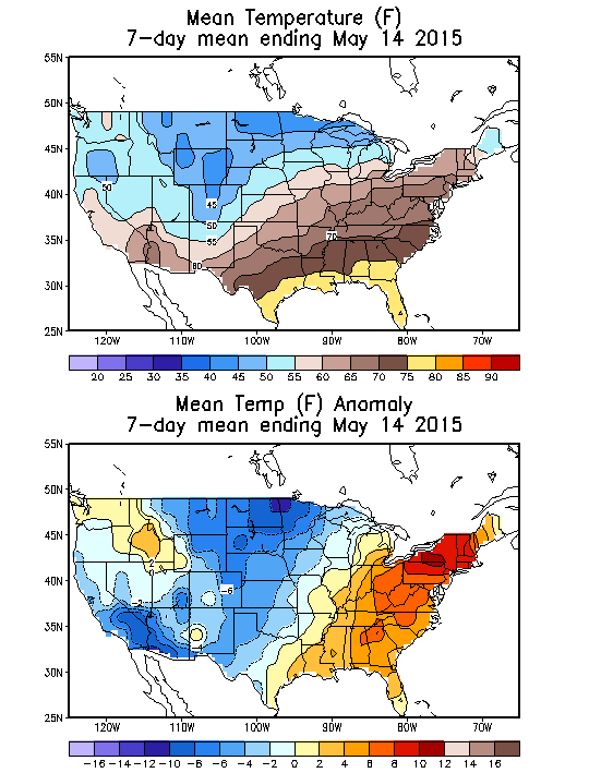 Mean Temperature (F) 7-Day Mean ending May 14, 2015