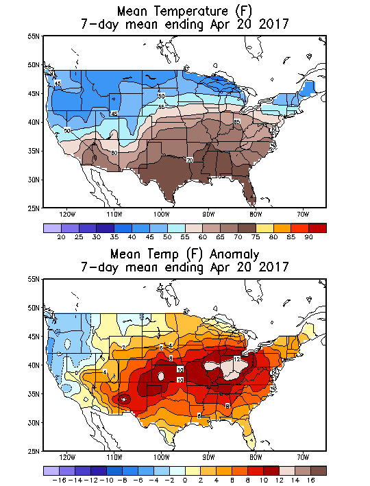 Mean Temperature (F) 7-Day Mean ending Apr 20, 2017