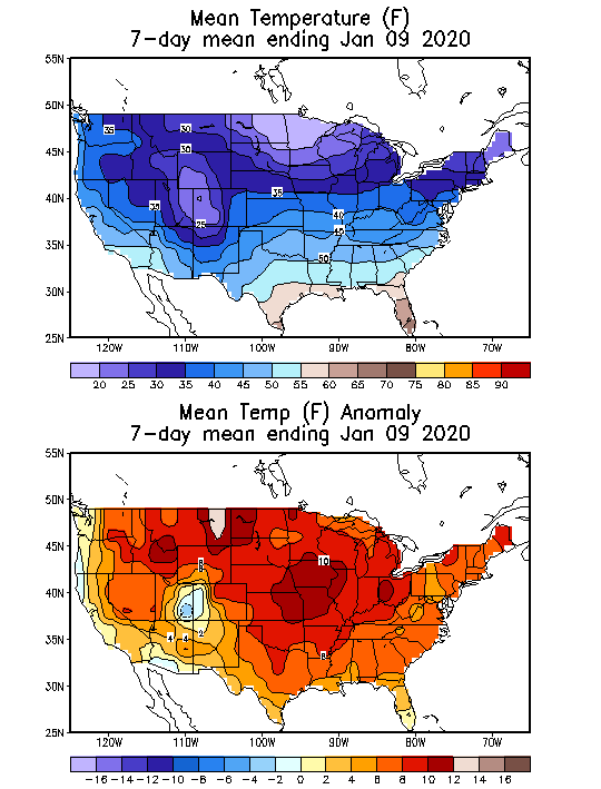 Mean Temperature (F) 7-Day Mean ending Jan 09, 2020
