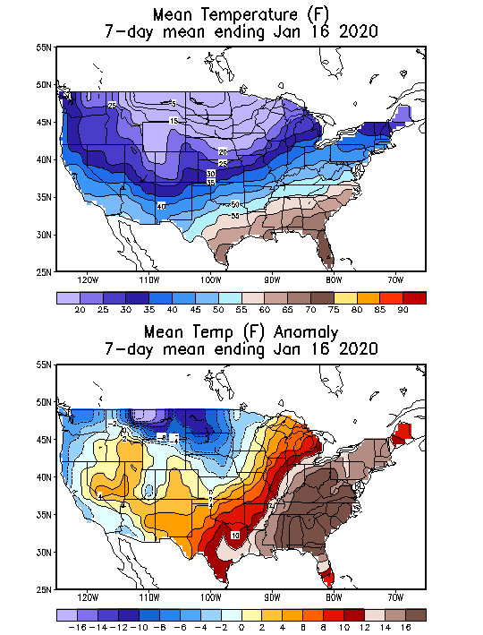 Mean Temperature (F) 7-Day Mean ending Jan 16, 2020