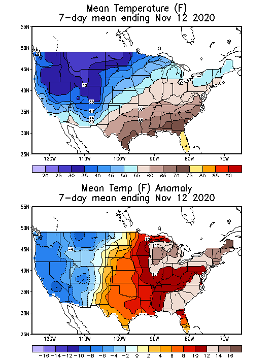Mean Temperature (F) 7-Day Mean ending Nov 12, 2020